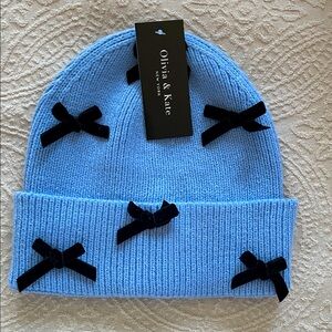 Blue Kids Beanie with Black Bows